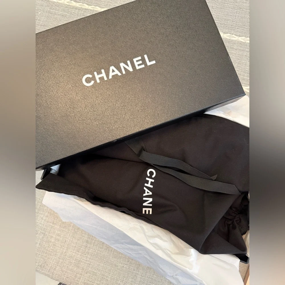 CHANEL Light Aqua Blue Tweed & Leather Espadrilles - Size 42